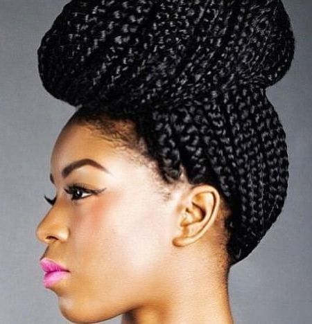 20 Mesmerizing Box Braids Updo Hairstyles Within Most Recently Box Braids Bun Hairstyles (View 7 of 25)