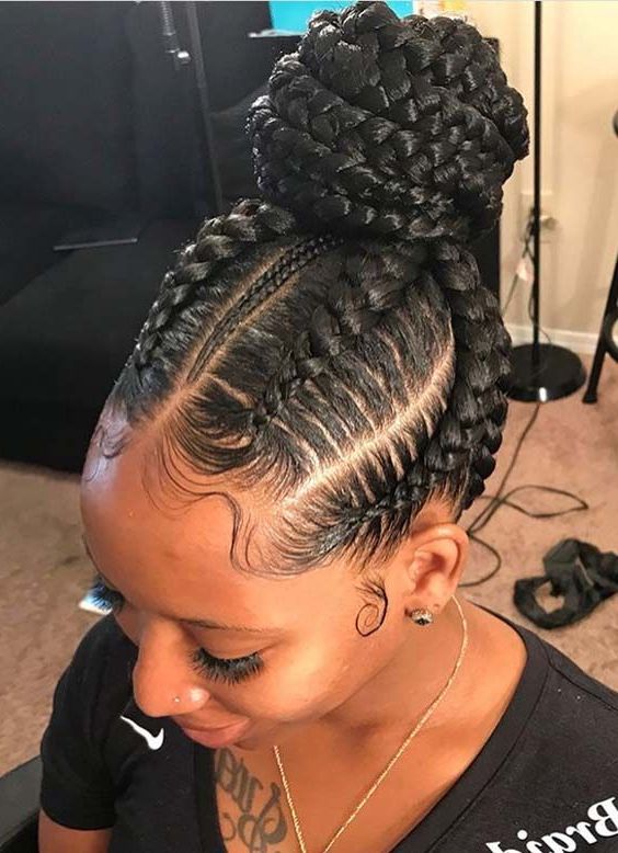 44 Gorgeous Braided Bun Hair Looks 2018 For Black Women Pertaining To Best And Newest Cornrow Braided Bun Hairstyles (View 15 of 25)