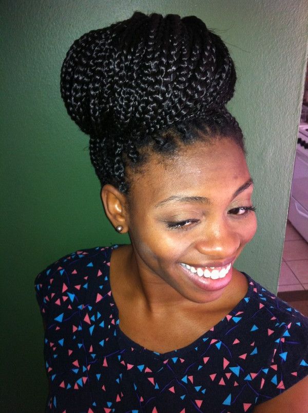 73+ Box Braids Hairstyles With Small, Medium And Jumbo Boxes In Best And Newest Box Braids Bun Hairstyles (View 18 of 25)