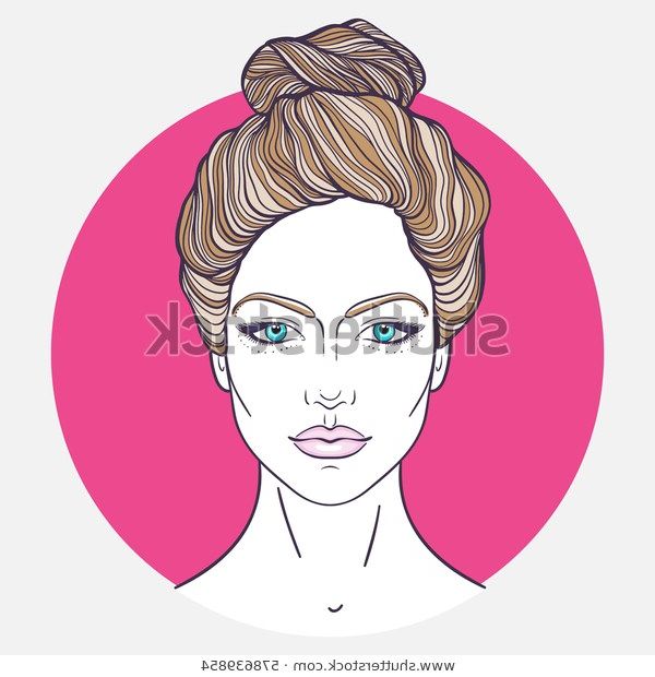 Beautiful Girl Face Top Knot Hair Stock Vektorgrafik With Decorative Topknot Hairstyles (View 14 of 25)