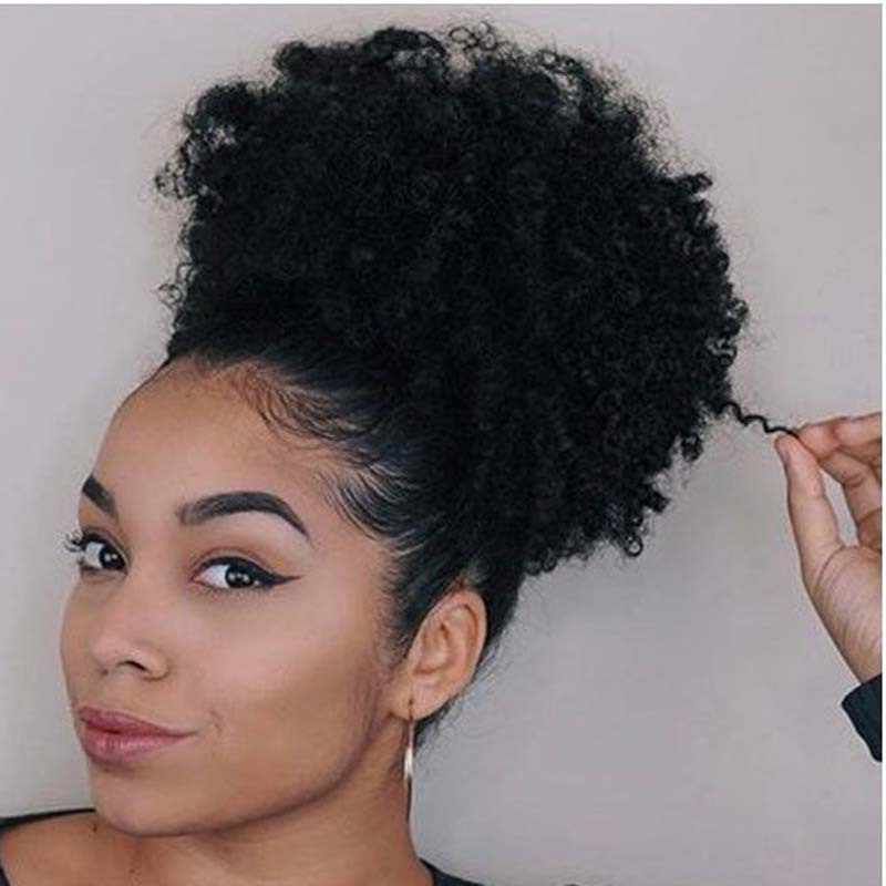 Beautiful Kinky Curly African Fluffy Artificial Afro Woman With Natural High Ponytail Updo Hairstyles (Photo 18 of 25)