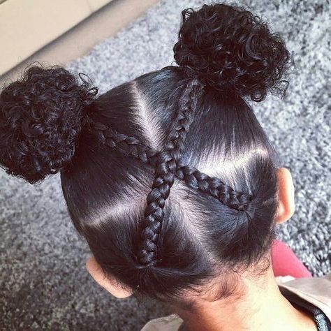 Criss Cross Plaits And Curly Puffs » Black Kids Hairstyles Throughout Criss Cross Braid Bun Hairstyles (View 15 of 25)