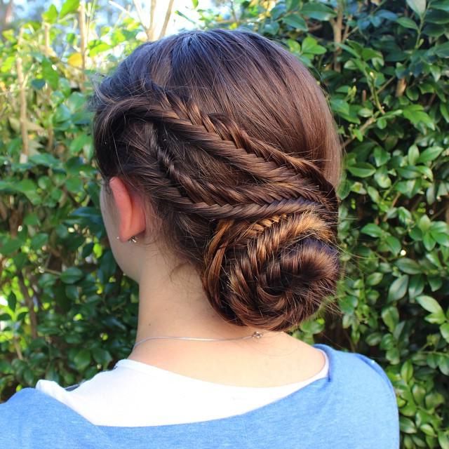 Fishtail Braid Updo Inside Fishtail Braid Updo Hairstyles (View 13 of 25)