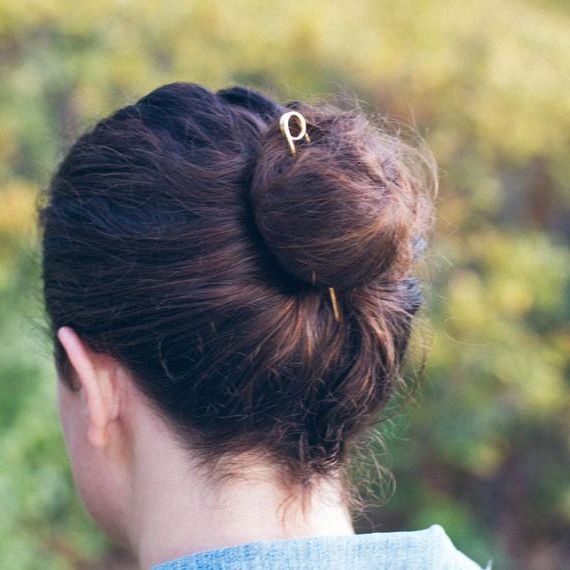 Loop Brass Hair Pin – Bun Pin Topknot Holder – 4 And 5 Inch Circle Tip Gold  Brass For Fine To Normal Hair  Mane Message On Etsy With Decorative Topknot Hairstyles (View 16 of 25)