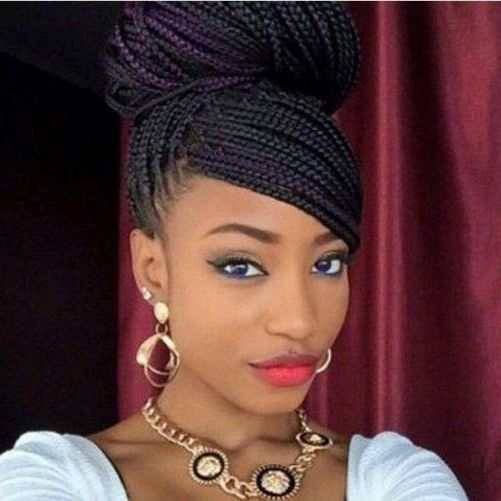 Side Swept Box Braids Updo Hairstyles – Askhairstyles With Regard To Most Recent Box Braids Bun Hairstyles (View 4 of 25)
