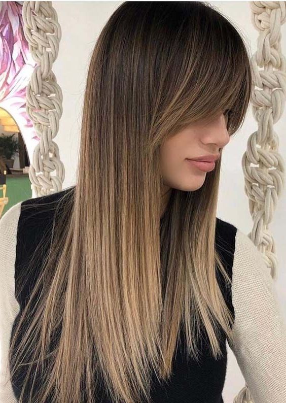 21 Gorgeous Sleek Straight Balayage Hairstyles With Bangs With Regard To Sleek Straight And Long Layers Hairstyles (Photo 3 of 25)