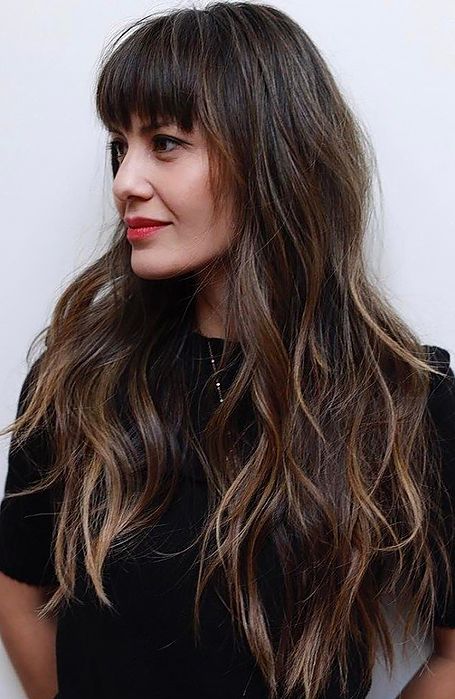 25 Gorgeous Long Hair With Bangs Hairstyles – The Trend Spotter Regarding Long Hairstyles With Straight Fringes And Wavy Ends (Photo 1 of 25)