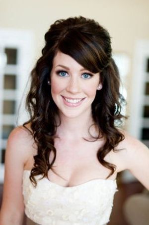50 Simple Bridal Hairstyles For Curly Hair | Wedding Hair Within Loose Flowy Curls Hairstyles With Long Side Bangs (Photo 22 of 25)