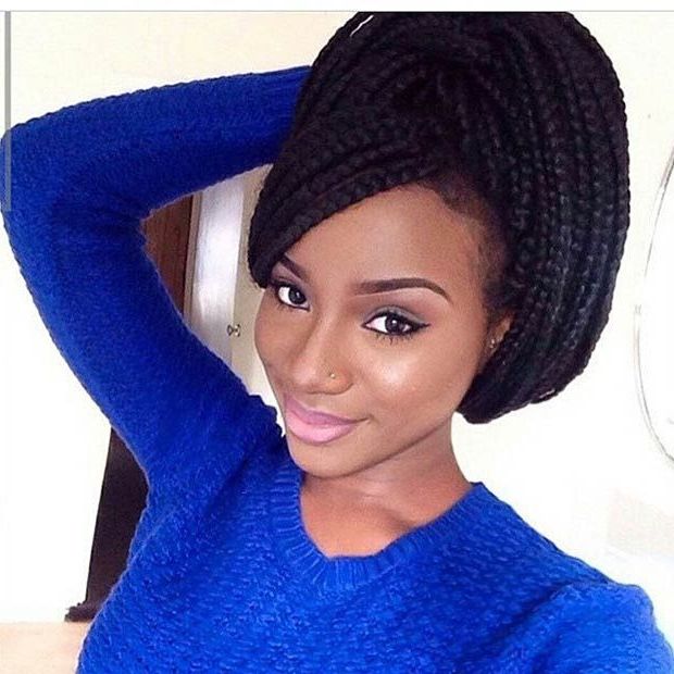 70 Box Braids Hairstyles That Turn Heads | Box Braids Inside Turned And Twisted Pigtails Hairstyles With Front Fringes (View 6 of 25)