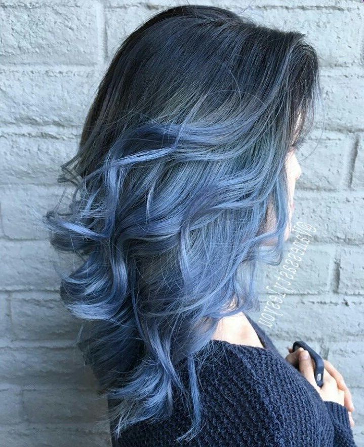 Black To Blue Ombre Waves | Hairstyle Colour Blue Inspo With Black And Denim Blue Waves Hairstyles (Photo 1 of 25)
