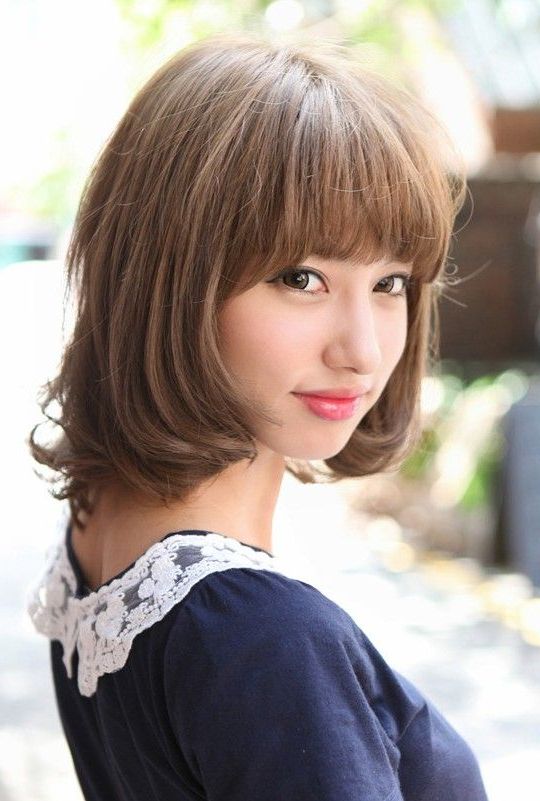 Cute Japanese Bob Hairstyle With Blunt Bangs | Angled Bob For Blunt Bangs Asian Hairstyles (View 9 of 25)