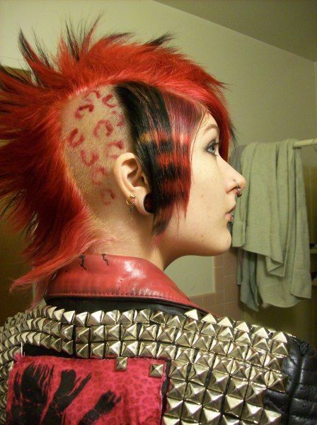 Girls Short Red Mohawk With Stripes And Cheetah Print In Pertaining To Hot Red Mohawk Hairstyles (View 5 of 25)