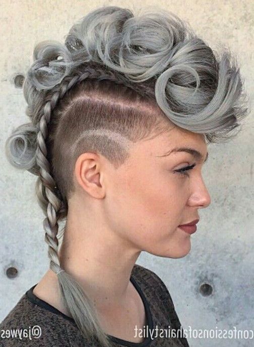 Gray Braided Mohawk … In 2019 | Mohawk Hairstyles, Hair Inside Short Hair Inspired Mohawk Hairstyles (View 4 of 25)
