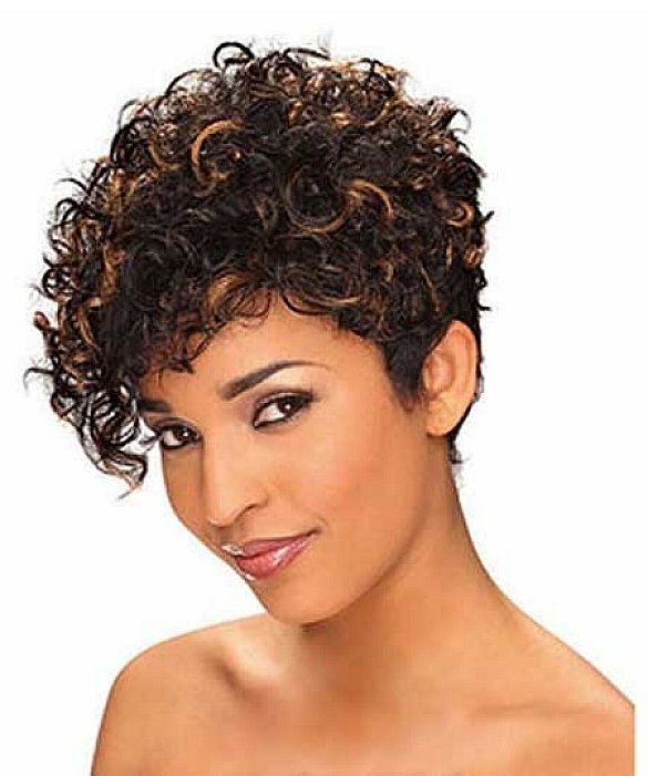 Highlight Short Hairstyles For Curly Hair With Side Bangs Pertaining To Curly Pixie Haircuts With Highlights (View 10 of 25)