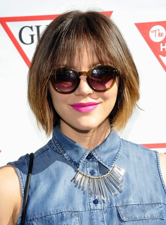 Katharine Mcphee Choppy Short Ombre Bob Cut With Wispy Bangs For Choppy Haircuts With Wispy Bangs (View 12 of 25)