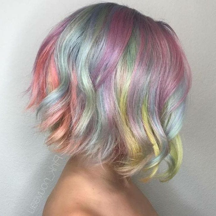 Pastel Rainbow Hair In 2019 | Pastel Rainbow Hair, Short Throughout Rainbow Bob Haircuts (Photo 7 of 25)