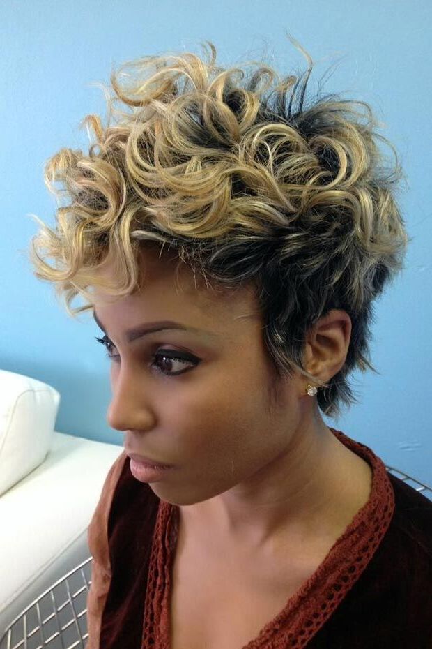Pin On ? Hair Stylist ? Within Curly Pixie Haircuts With Highlights (Photo 6 of 25)