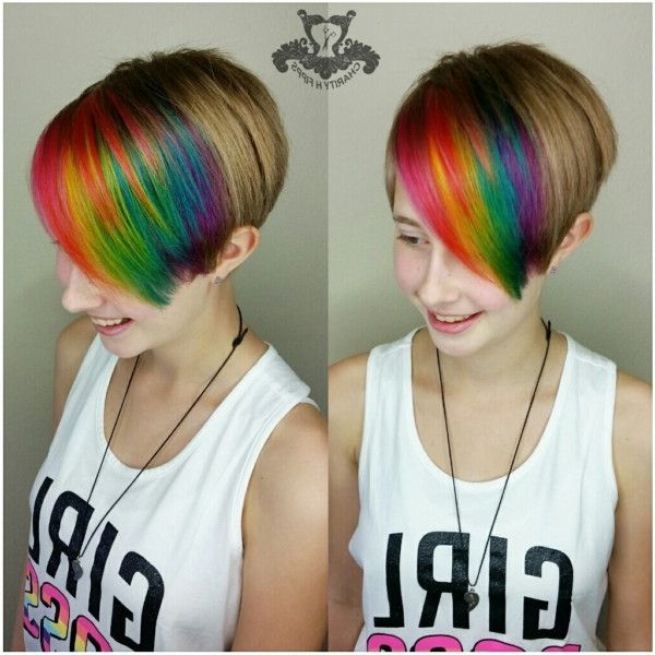 Rainbow Bangs ? Unicorn Hair Color Pixie Haircut In Rainbow Bob Haircuts (View 15 of 25)