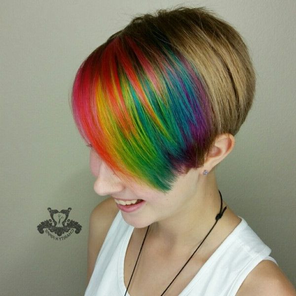 Rainbow Bangs ? Unicorn Hair Color Pixie Haircut Intended For Rainbow Bob Haircuts (Photo 18 of 25)