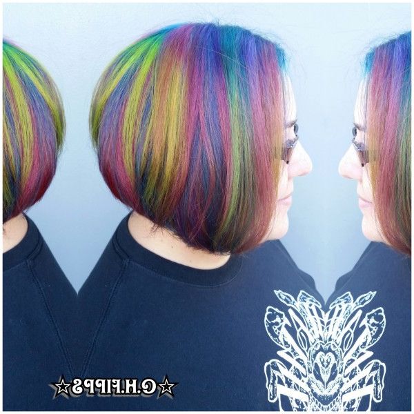 Rainbow Color Melt On Inverted Shaved Bob Haircut Pertaining To Rainbow Bob Haircuts (View 25 of 25)