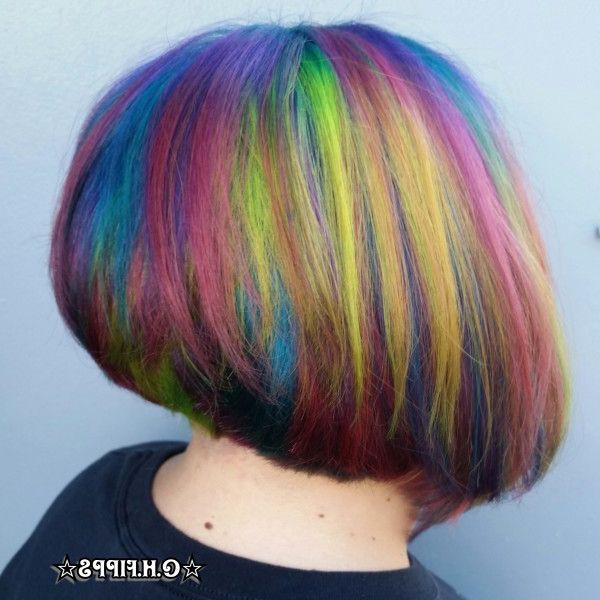 Rainbow Color Melt On Inverted Shaved Bob Haircut Throughout Rainbow Bob Haircuts (View 6 of 25)