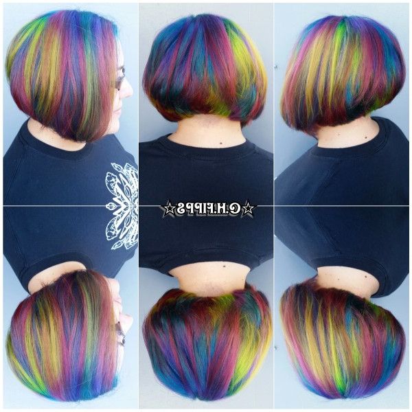 Rainbow Color Melt On Inverted Shaved Bob Haircut Within Rainbow Bob Haircuts (View 8 of 25)