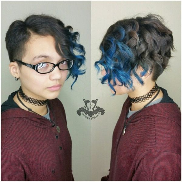 Shaved Asymmetrical Pixie Haircut With Blue Bangs | Shaved A Pertaining To Asymmetrical Pixie Haircuts (Photo 21 of 25)