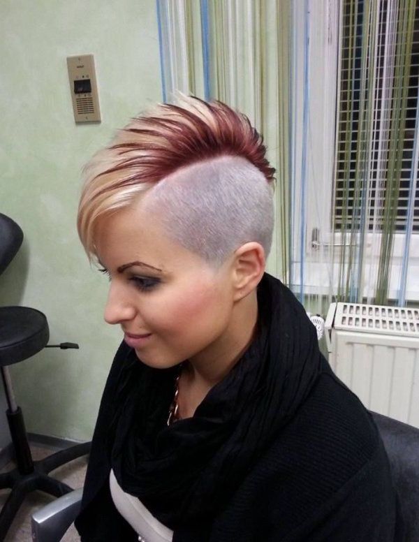 Short, Mohawk Hairstyle With Red Highlights | Hairstyles Inside Shaved And Colored Mohawk Haircuts (Photo 6 of 25)