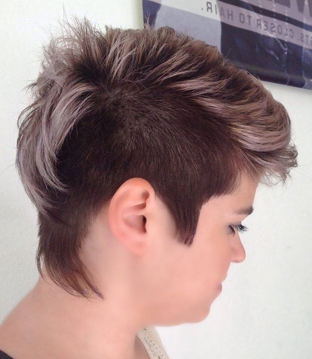 Short, Pixie Haircut With Shaved Side And Coloured Mohawk Within Shaved And Colored Mohawk Haircuts (Photo 18 of 25)