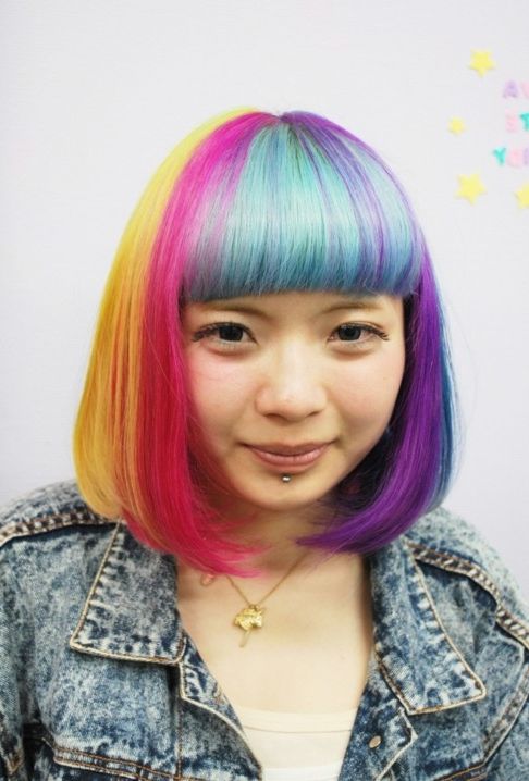 Short Straight Rainbow Bob Hairstyle With Blunt Bangs Pertaining To Rainbow Bob Haircuts (View 5 of 25)