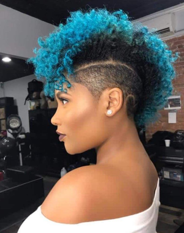 That Natural Teal Hawk, Though! In 2019 | Natural Hair Regarding Blue Hair Mohawk Hairstyles (View 16 of 25)