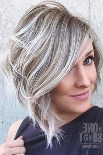 Asymmetrical Bob Haircuts Blonde Balayage Inverted A Line With Regard To Curly Messy Bob Hairstyles With Side Bangs (Photo 21 of 25)