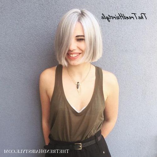 Chic Gray Blunt Haircut – 50 Spectacular Blunt Bob In Simple Side Parted Jaw Length Bob Hairstyles (Photo 5 of 25)