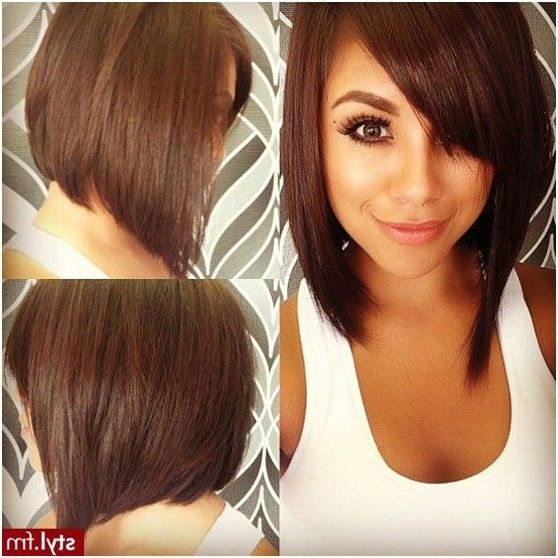 Cute Side View Of Asymmetrical Bob Hairstyle With Side Swept With Asymmetrical Side Sweep Hairstyles (Photo 8 of 25)