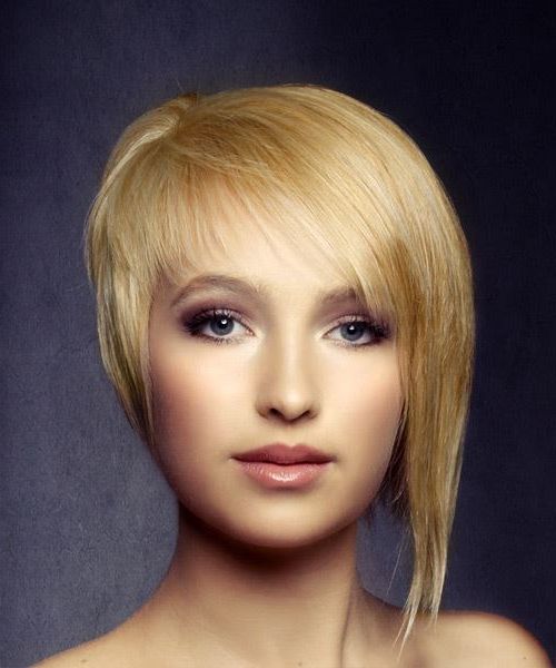 Short Straight Light Golden Blonde Asymmetrical Hairstyle In Asymmetrical Side Sweep Hairstyles (Photo 10 of 25)