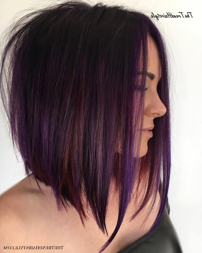 Stacked Bob With Side Bang – 70 Best A Line Bob Haircuts Within Purple Tinted Off Centered Bob Hairstyles (View 3 of 25)