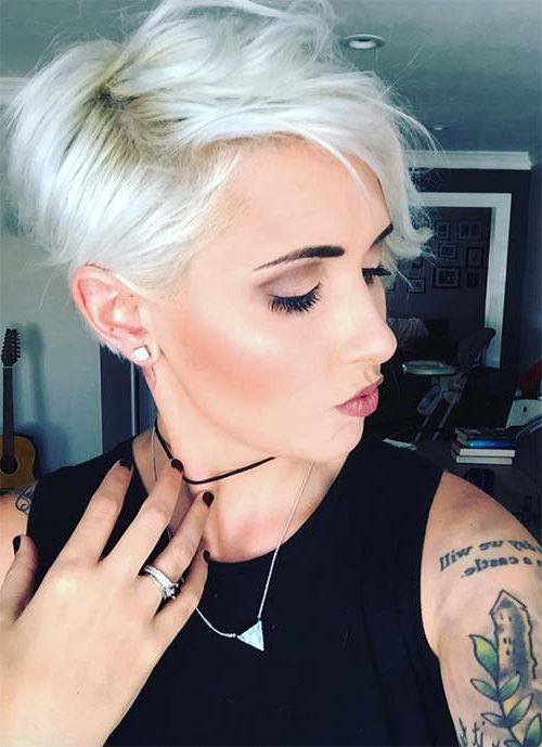 100 Short Hairstyles For Women: Pixie, Bob, Undercut Hair With Most Up To Date Flipped Up Platinum Blonde Pixie Haircuts (View 24 of 25)