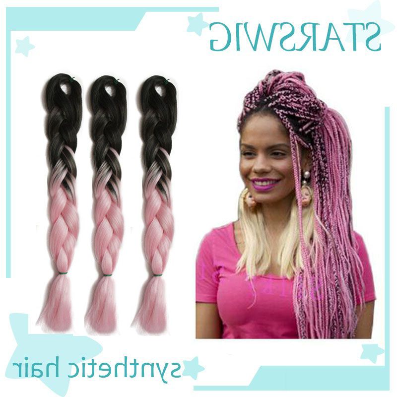 2 Pieces 24inch 100g Black/light Pink Ombre Expression Throughout Most Up To Date Baby Pink Braids Hairstyles (View 10 of 25)
