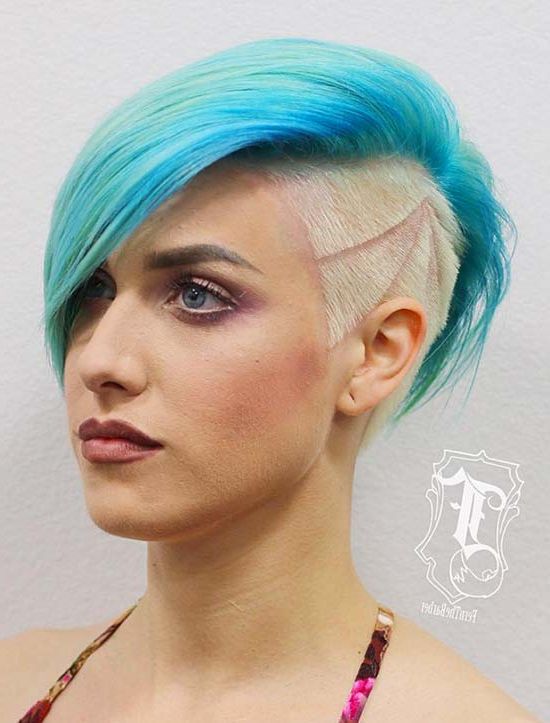45 Undercut Hairstyles With Hair Tattoos For Women With Most Recent Aqua Green Undercut Hairstyles (View 22 of 25)