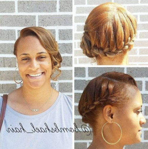 50 Cute Updos For Natural Hair | Erica's Wedding Hair Ideas Regarding Recent Halo Braid Hairstyles With Bangs (View 17 of 25)