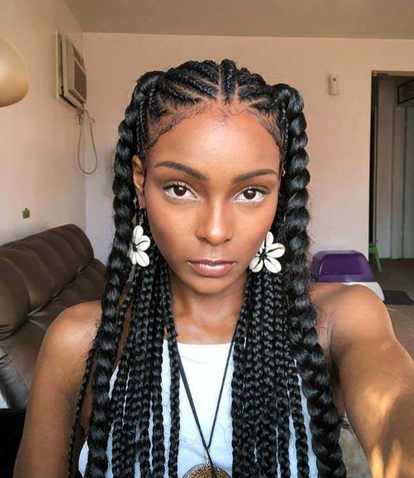 95 Fun African Braids That Are Totally In Vogue For Most Recent Thick Plaits And Narrow Cornrows Hairstyles (View 10 of 25)