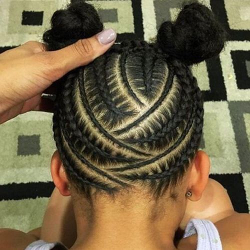 Feed In Zig Zag Cornrows With Double Buns | Kids Braided Intended For Most Up To Date Zig Zag Cornrows Hairstyles (Photo 14 of 25)