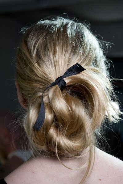 Looks Like 1) Hair Pulled Into Elastic, 2) Loosely Braided Intended For Recent Loosely Tied Braid Hairstyles With A Ribbon (View 10 of 25)