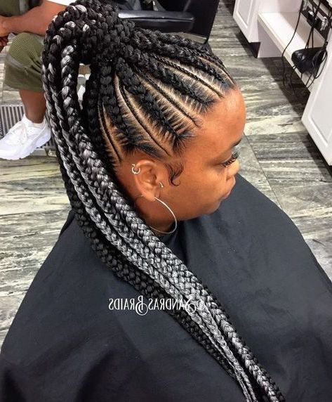 Luv The Grey Accent Braids | Cornrow Ponytail, Braids With For Best And Newest Cornrow Accent Braids Hairstyles (View 4 of 25)