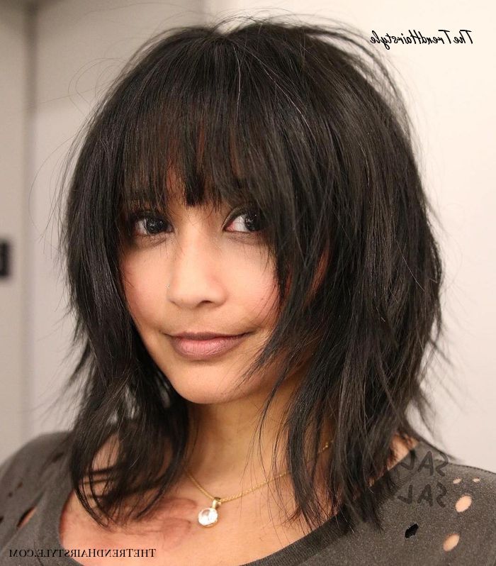 One Length Lob With Jagged Ends – 20 Gorgeous Razor Cut Throughout Recent Razor Haircuts With Long Bangs (View 2 of 25)