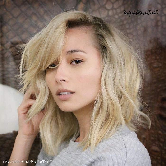 Tousled Lob With Messy Bangs – 20 Modern Ways To Style A In Fun Choppy Bob Hairstyles With A Deep Side Part (Photo 22 of 25)