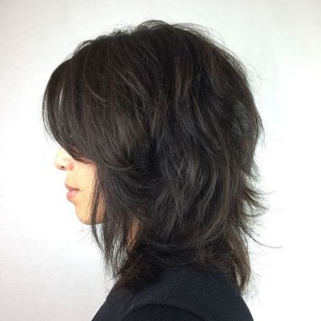 Feathered Black Shag With Side Bangs | Modern Shag Haircut Pertaining To Most Recent Cool Shag Hairstyles With Feathered Bangs (View 11 of 25)