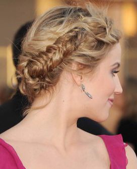 Dianna Agron's Messy Braided Updo Inside Most Recent Messy Elegant Braid Hairstyles (View 17 of 25)