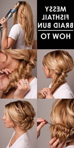 Gorgeous Messy Fishtail Braid Prom Updo 2015 – Tutorial Throughout 2020 Boho Fishtail Braid Hairstyles (View 9 of 25)