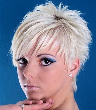 A Short Blonde Straight Spikey Choppy Coloured Layered Inside Choppy Layers Hairstyles With Face Framing (Photo 20 of 25)